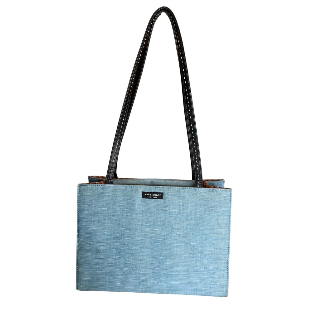 Vintage Kate Spade NY Sam Fabric Denim Purse Blue Jean Tote Shoulder Handbag 90s